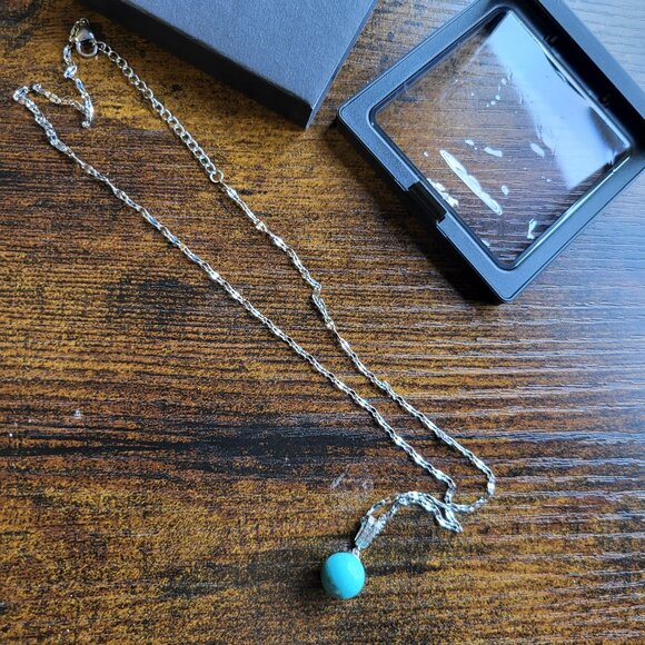 NWT GENUINE TURQUOISE 925 STERLING SILVER NECKLACE WITH CUBIC ZIRCONIA - Picture 2 of 6